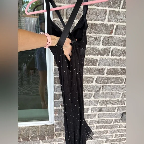 Vintage Rhapsody Little Black Dress w/Silver Diamond Pattern & Open Back - Picture 8 of 10